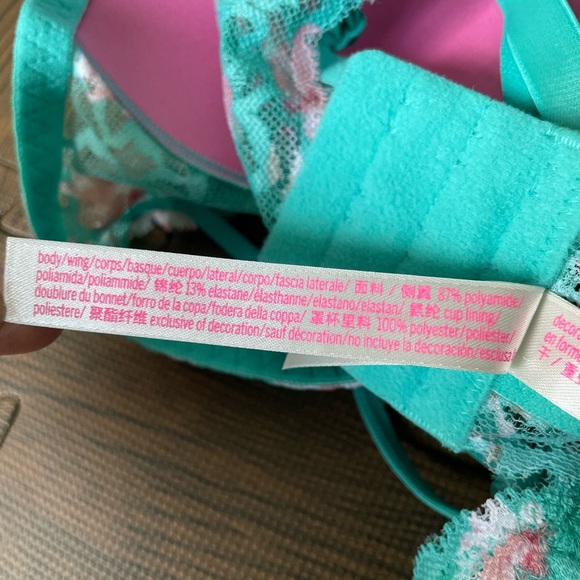 NWOT PINK Victoria’s Secret Strappy Lace Push Up Bra, Aqua Floral - Picture 6 of 8